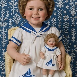 🪆‼️ Rare Shirley Temple Porcelain Doll Set Danbury Mint White Sailor Dress 15”
